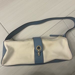 Kate Spade Spring Bag Two-Tone Cream canvas with blue leather